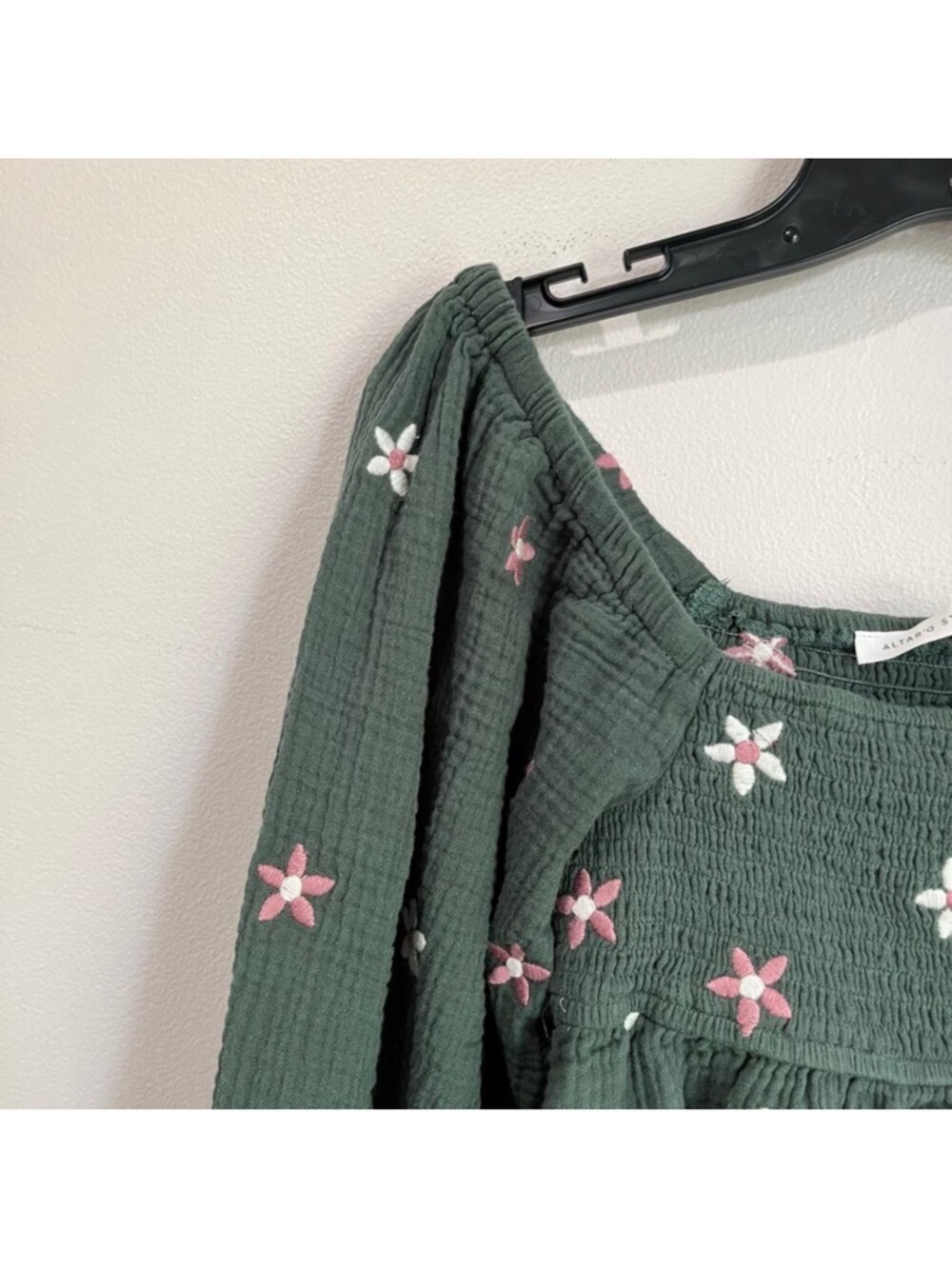 Altar'd State Olive Green Floral Smocked Peplum Blouse - Picture 4 of 4